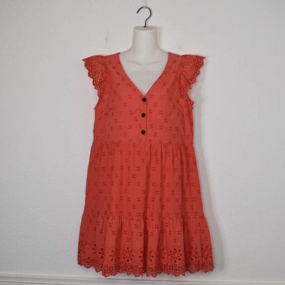 Ann Taylor Loft Babydoll Dress Sz 4 Eyelet Lace Tiered Cotton Cottagecore Boho - Picture 1 of 16